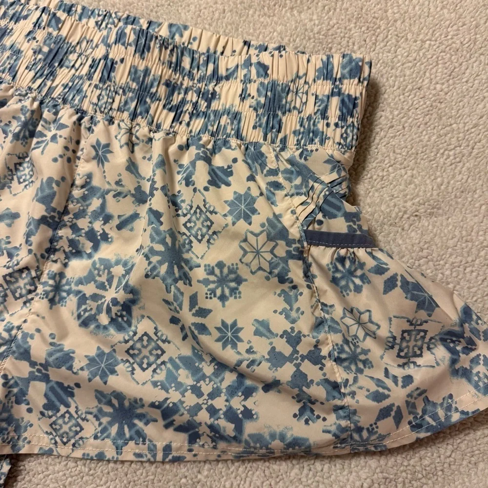 Free People FP Movement Get Your Flirt On High Rise Workout Shorts White Blue